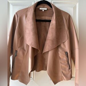 Bagatelle Tan Caramel Leather Draped Open Front Cardigan Jacket